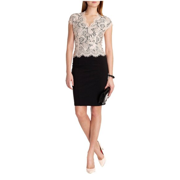TED BAKER Sarvani Lace Bodice Dress Black Beige sz 2 US 6 Women's - Picture 2 of 9